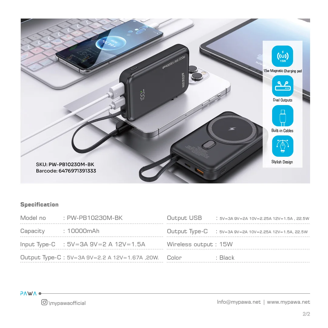 PAWA MAG WAVE 10000MAH MASAFE POWERBANK BLACK PW-PB10230M-BK - Image 4