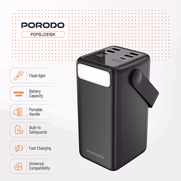 PORODO LARA 50000MAH POWER BANK PD20W BLACK PDPBJ281BK - Image 2