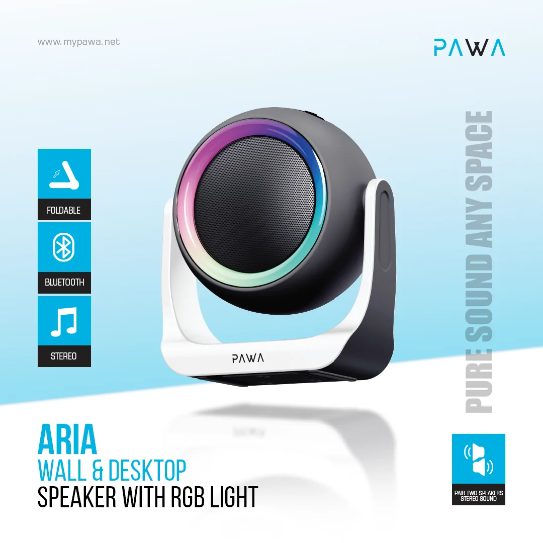 PAWA ARIA WALL AND DESKTOP SPEAKER WITH RGB LIGHT BLACK PW-SPWLTW55-BK - Image 3