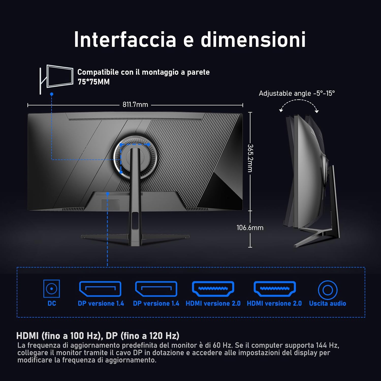 GAWFOLK 34 INCH 2K 120HZ 2560*1440 FLAT VA PANEL MONITOR BLACK/WHITE GF340H - Image 7