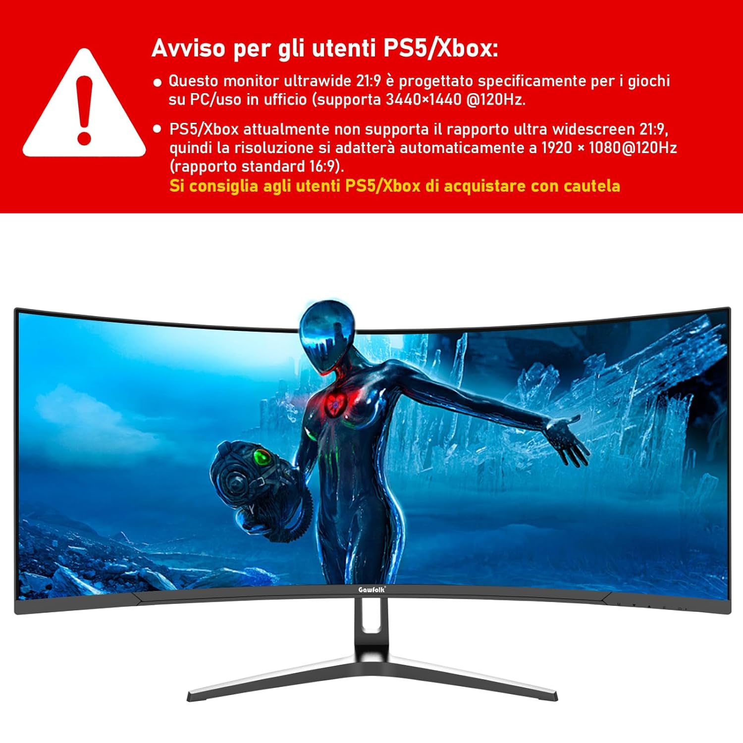 GAWFOLK 34 INCH 2K 120HZ 2560*1440 FLAT VA PANEL MONITOR BLACK/WHITE GF340H - Image 2