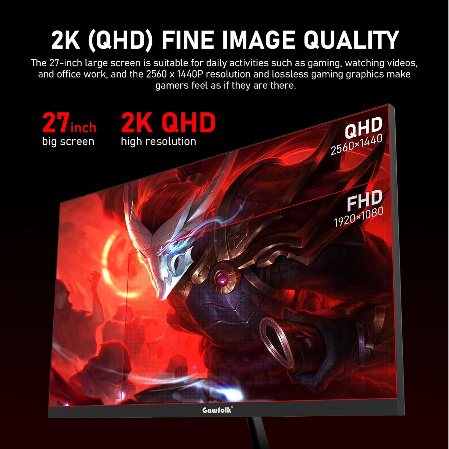 GAWFOLK 27 INCH 2K 165HZ 2560*1440 VA PANEL FLAT MONITOR BLACK GF270L - Image 2