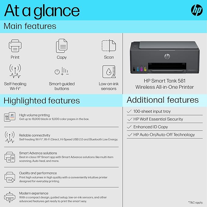 HP 581 ALL IN ONE SMART TANK PRINTER BLACK 4A8D4A - Image 5