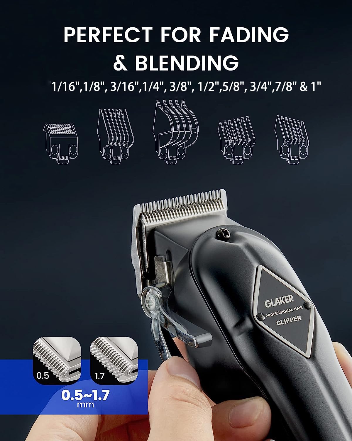 GLAKER PROFESSIONAL HAIR CLIPPERS AND T-BLADE TRIMMER BLACK K11S+I11 - Image 7