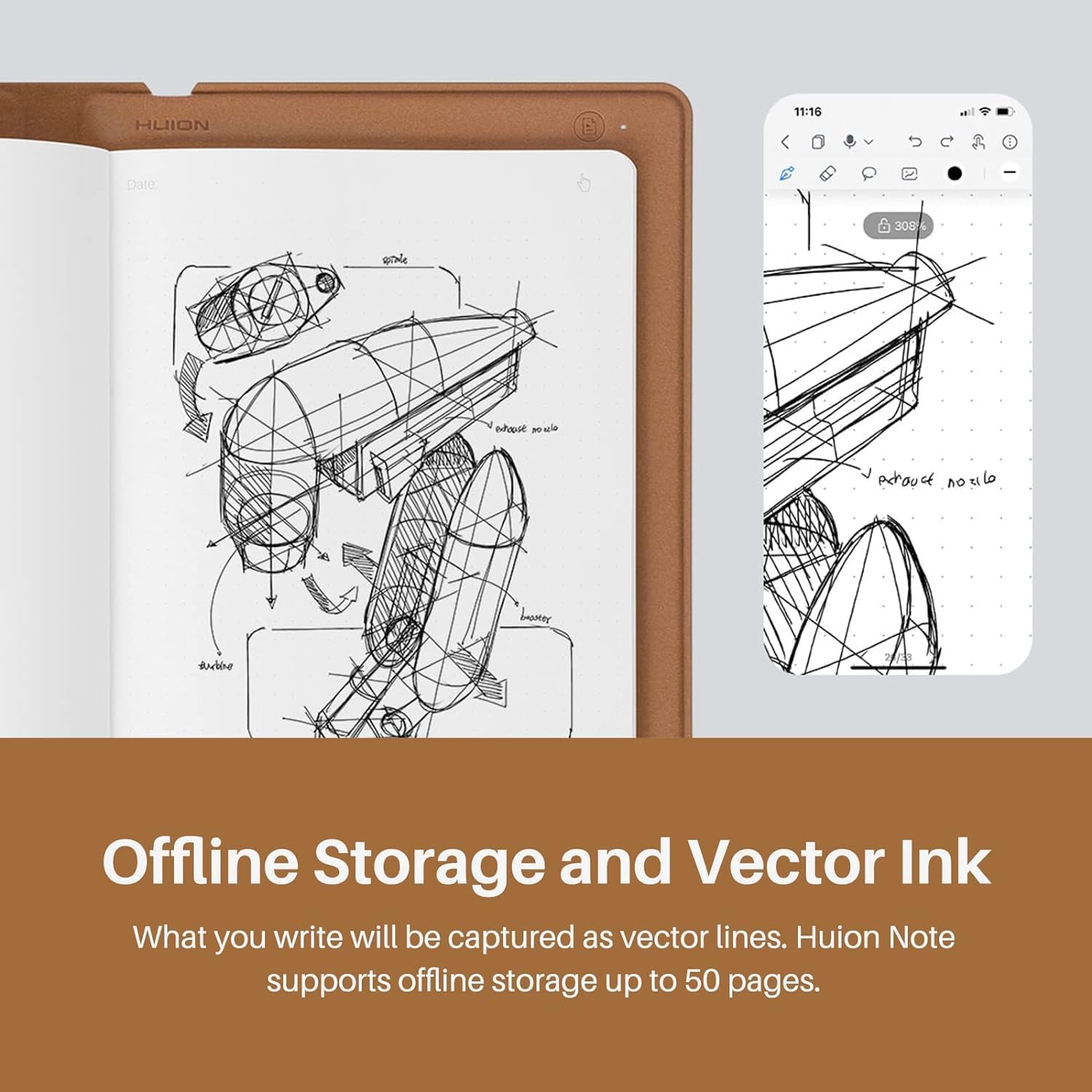 HUION NOTE X10 A5 SIZE WORK BOOK MEMENTO DIGITAL NOTEBOOK BROWN - Image 5