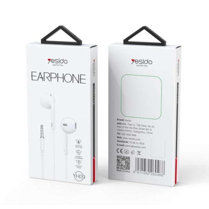 YESIDO 3.5MM JACK WIRED EARPHONE WHITE YH09 - Image 5