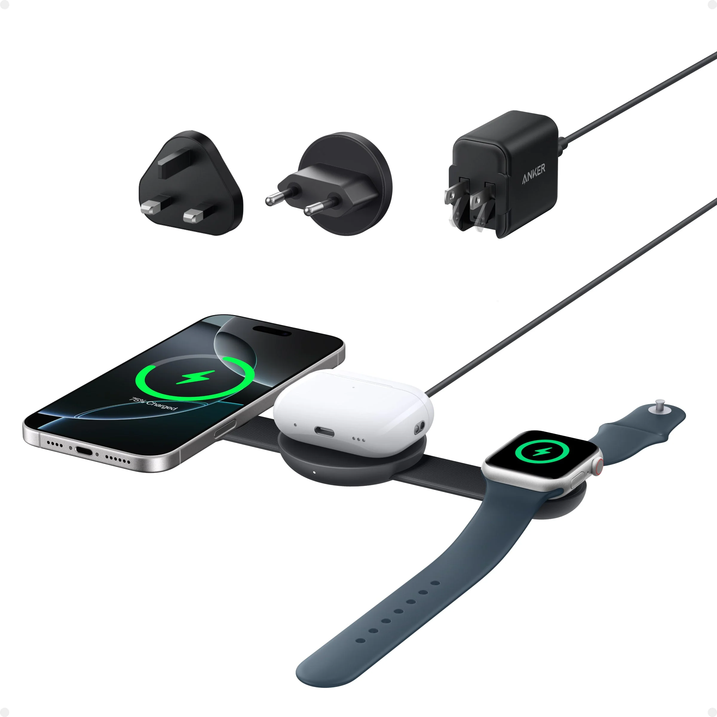 ANKER 3 IN 1 MAGGO WIRELESS CHARGING PAD WITH CHARGER AND USB-C CABLE 15W WHITE B25M8H21 - Image 6