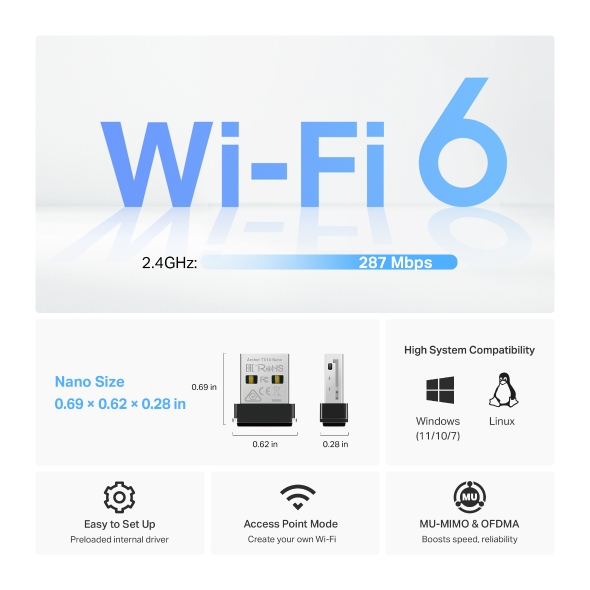 TP-LINK AX300 NANO WI-FI 6 WIRELESS USB ADAPTER ARCHER TX1U NANO - Image 4