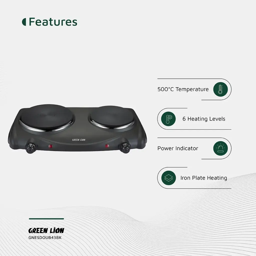 GREEN LION ELECTRIC STOVE DOUBLE HOT PLATE BLACK GNESDOUB43BK - Image 3