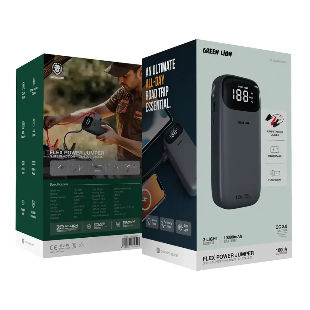 GREEN LION FLEX POWER JUMPER AND POWER BANK 10000MAH GRAY GNFLXJUMP10GY - Image 2