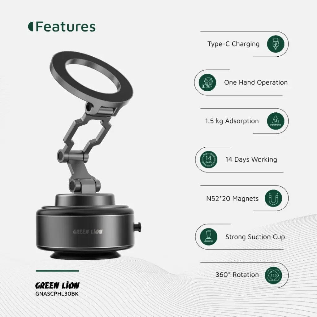 GREEN LION AUTO SUCTION PHONE HOLDER MATTE BLACK GX-30 GNASCPHL30BK - Image 3