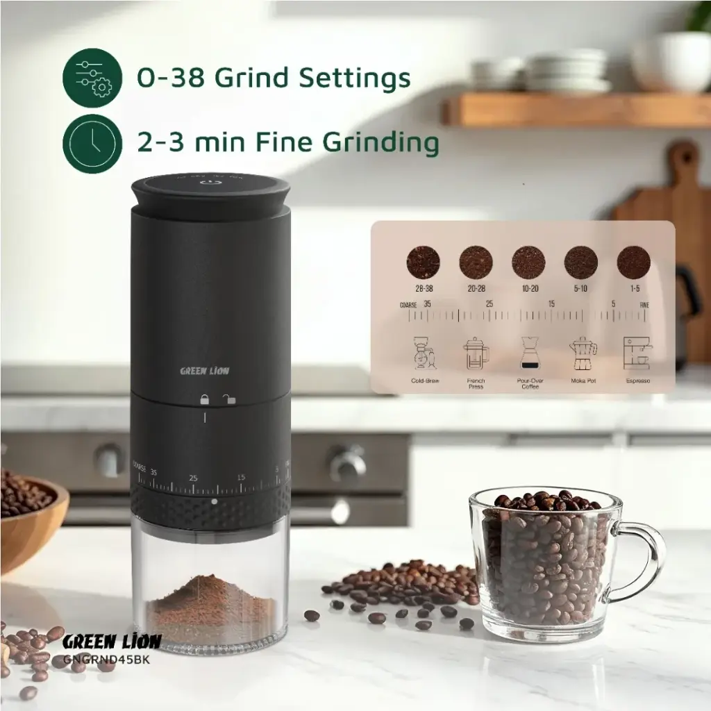 GREEN LION GRIND PRO COFFEE GRINDER RECHARGEABLE BLACK GNGRND45BK - Image 2