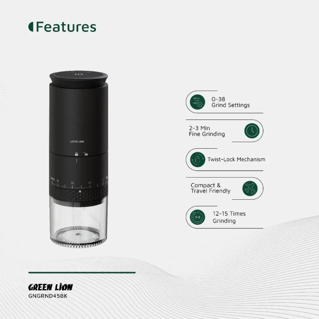 GREEN LION GRIND PRO COFFEE GRINDER RECHARGEABLE BLACK GNGRND45BK - Image 5