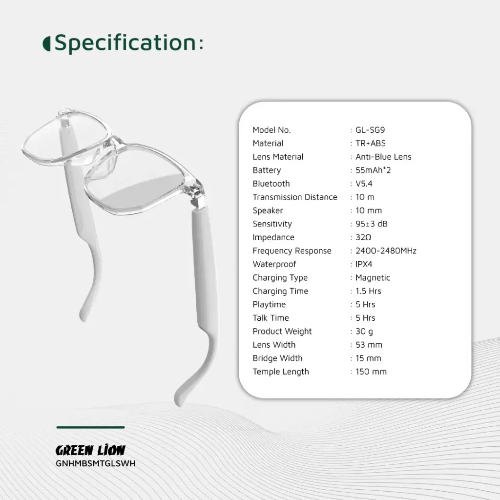 GREEN LION HAMBURG SMART GLASSES WHITE GNHMBSMTGLSWH - Image 12