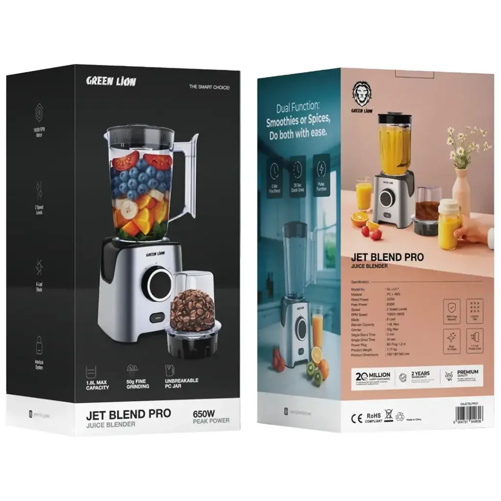 GREEN LION JET BLEND PRO JUICE BLENDER 650W GRAY GNJETBLPRGY - Image 2