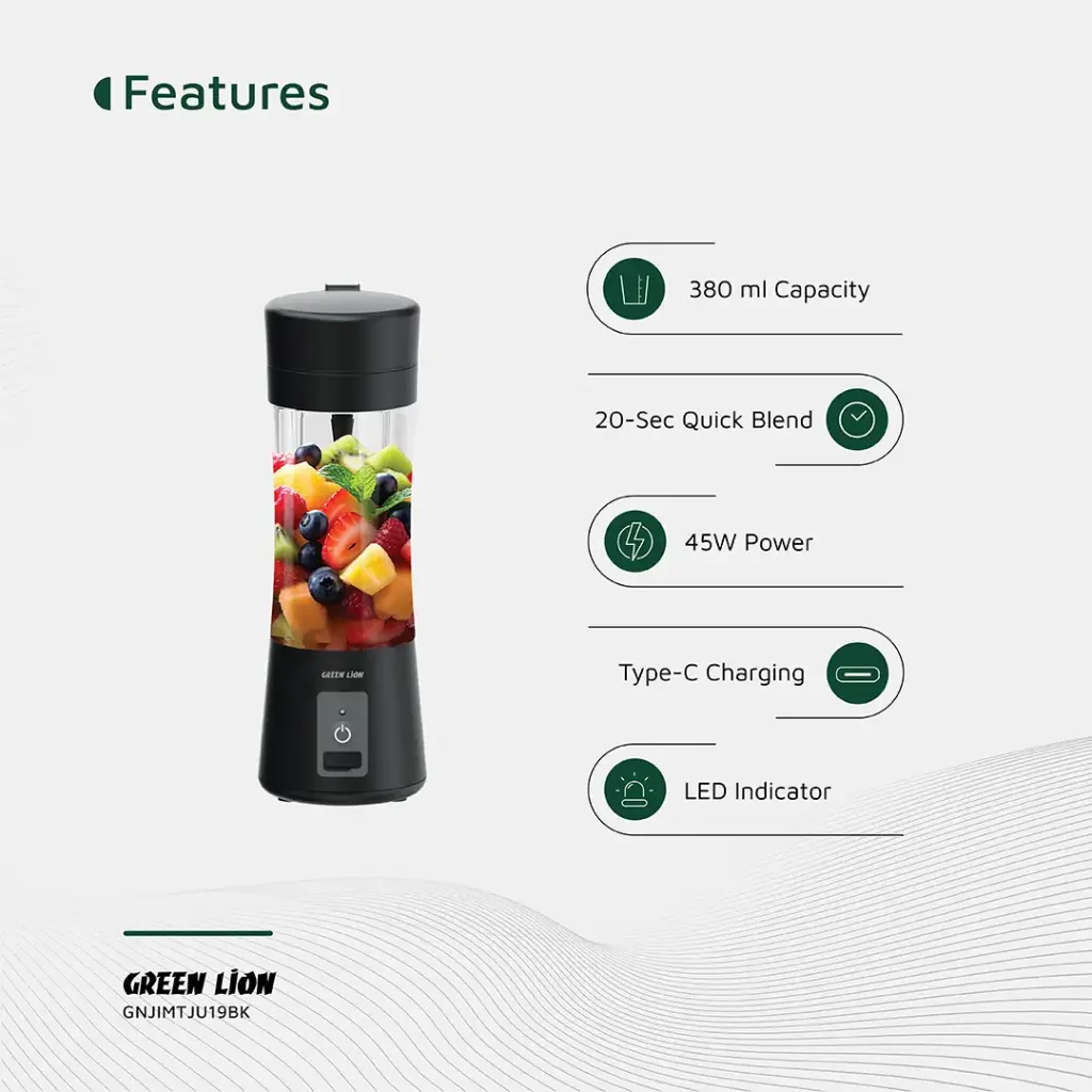 GREEN LION JUICE MATE PORTABLE JUICER 380ML BLACK GNJIMTJU19BK - Image 3