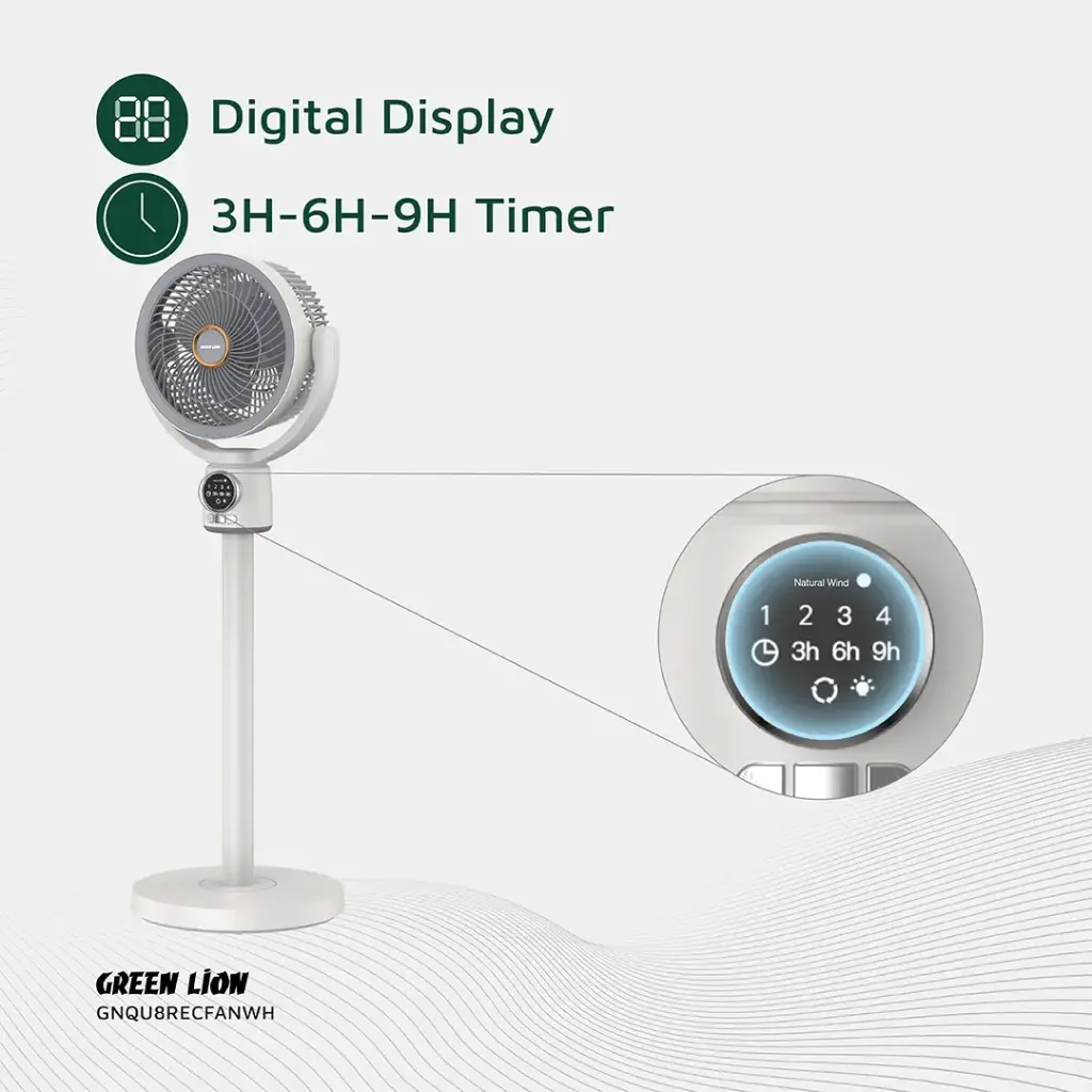 GREEN LION QUAD FLEX FAN RECHARGEABLE 8 INCH 3 BLADE WHITE GNQU8RECFANWH - Image 5
