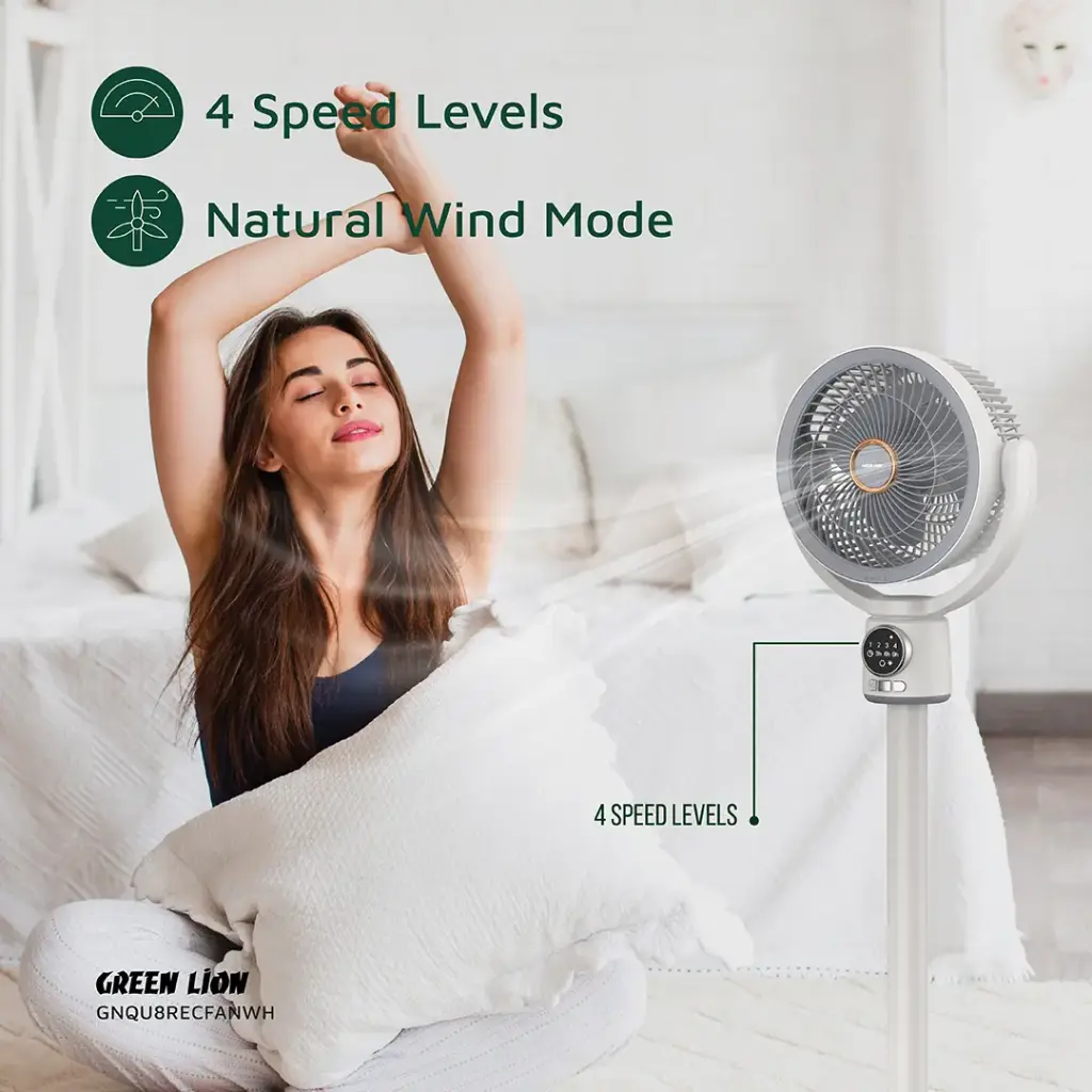 GREEN LION QUAD FLEX FAN RECHARGEABLE 8 INCH 3 BLADE WHITE GNQU8RECFANWH - Image 4