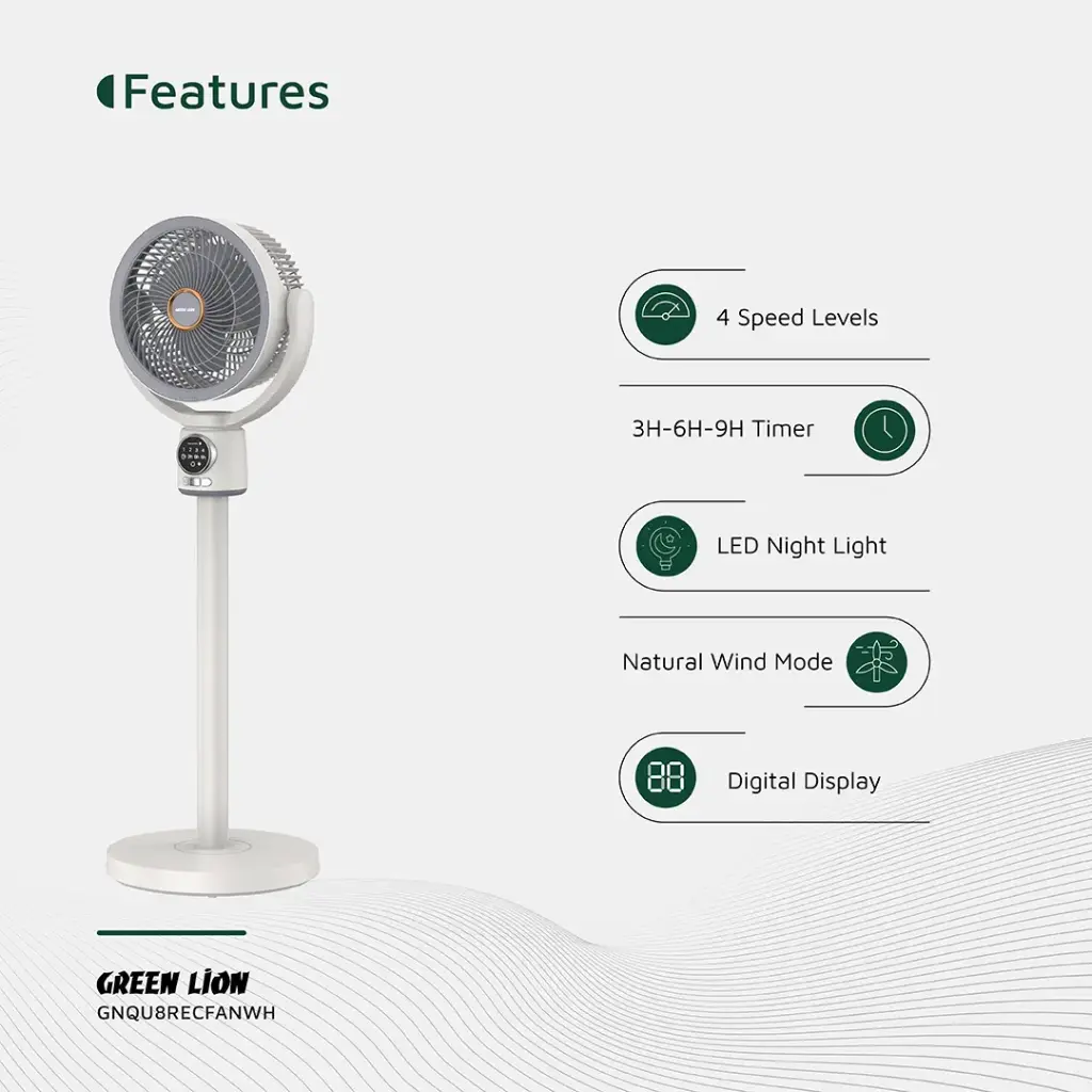 GREEN LION QUAD FLEX FAN RECHARGEABLE 8 INCH 3 BLADE WHITE GNQU8RECFANWH - Image 3