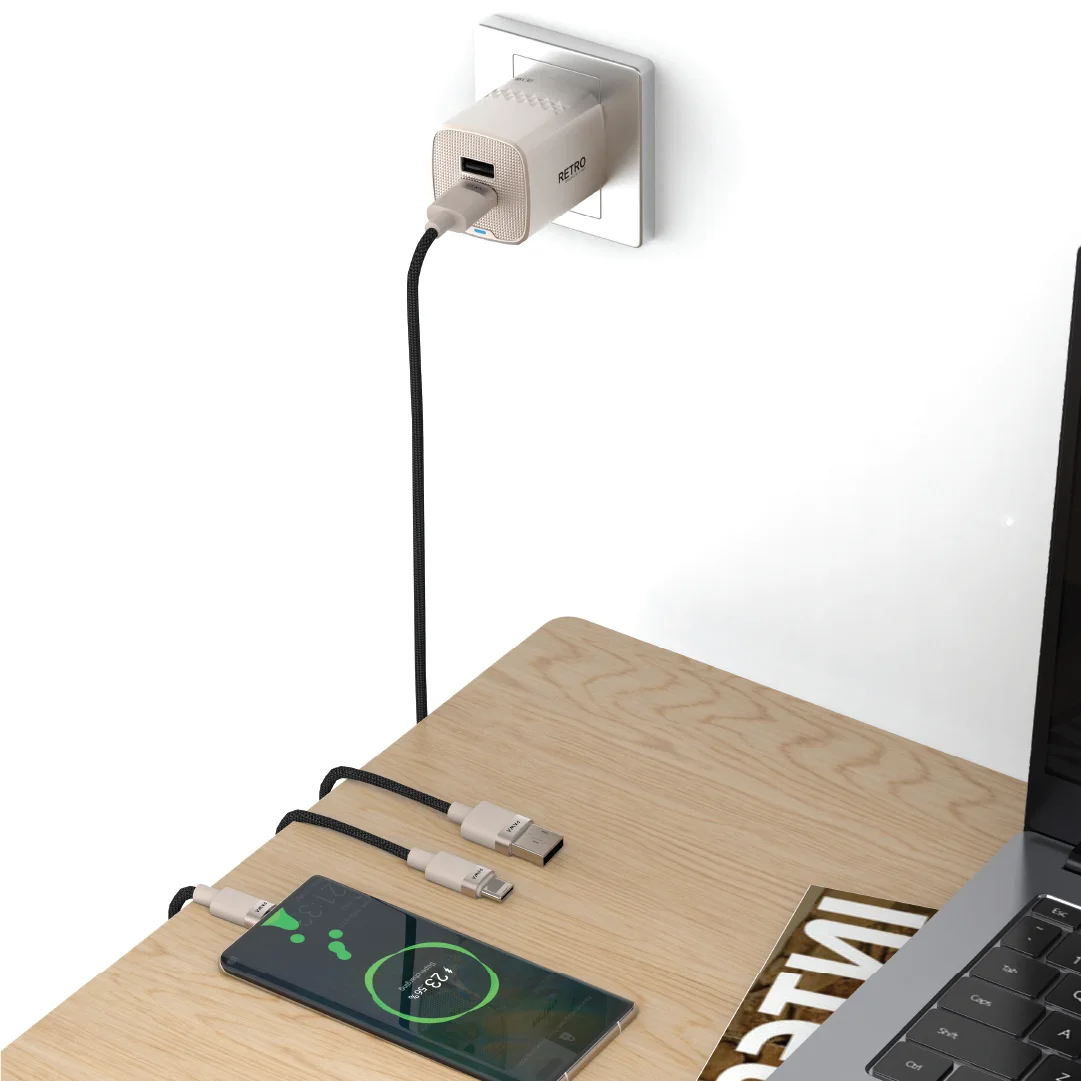 PAWA RETRO 3.1A DUAL USB UK CHARGER WITH USB A TO USB-C CABLE TITANIUM PW-TCR31UKT-TT - Image 2