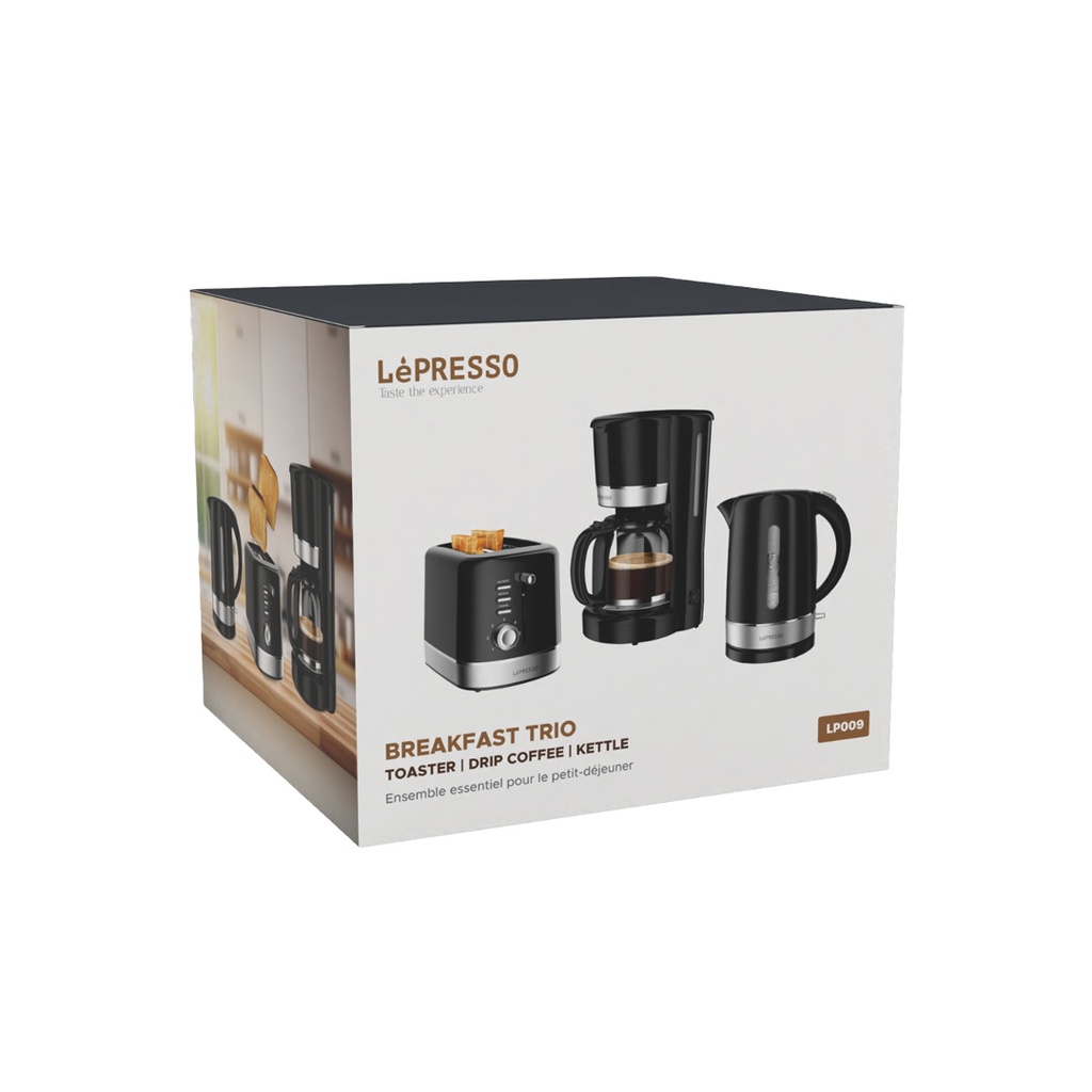 LEPRESSO BREAKFAST TRIO TOASTER DRIP COFFEE KETTTLE LP009 BLACK LPCFFM0009-BK - Image 2