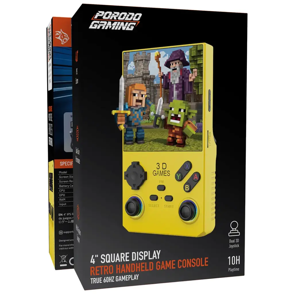 PORODO GAMING 4 SQUARE DISPLAY RETRO HANDHELD GAME CONSOLE YELLOW PDXV40YL - Image 3