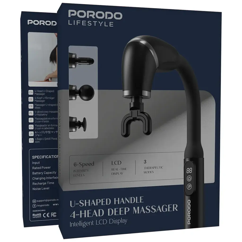 PORODO LIFESTYLE U SHAPED HANDLE 4 HEAD DEEP MASAAGER BLACK PDLFSTH021BK - Image 10
