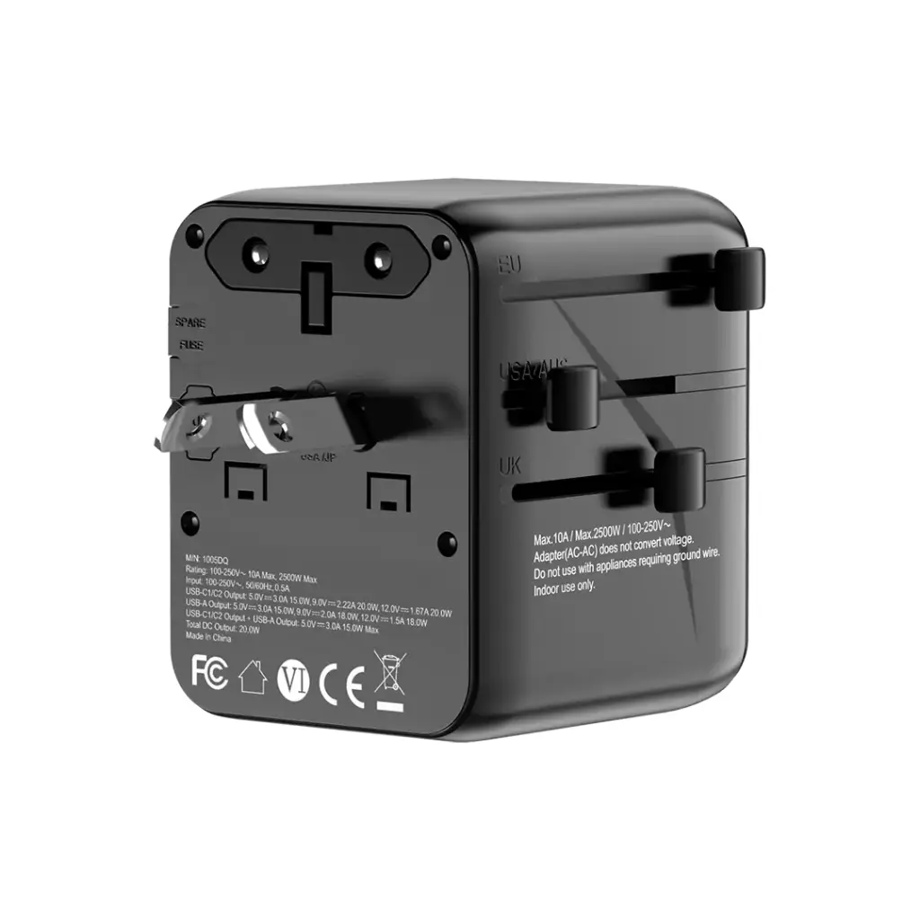 PORODO UNIVERSAL TRAVEL GAN QUICK CHARGER PD20W BLACK PD-FWCH053-BK - Image 2