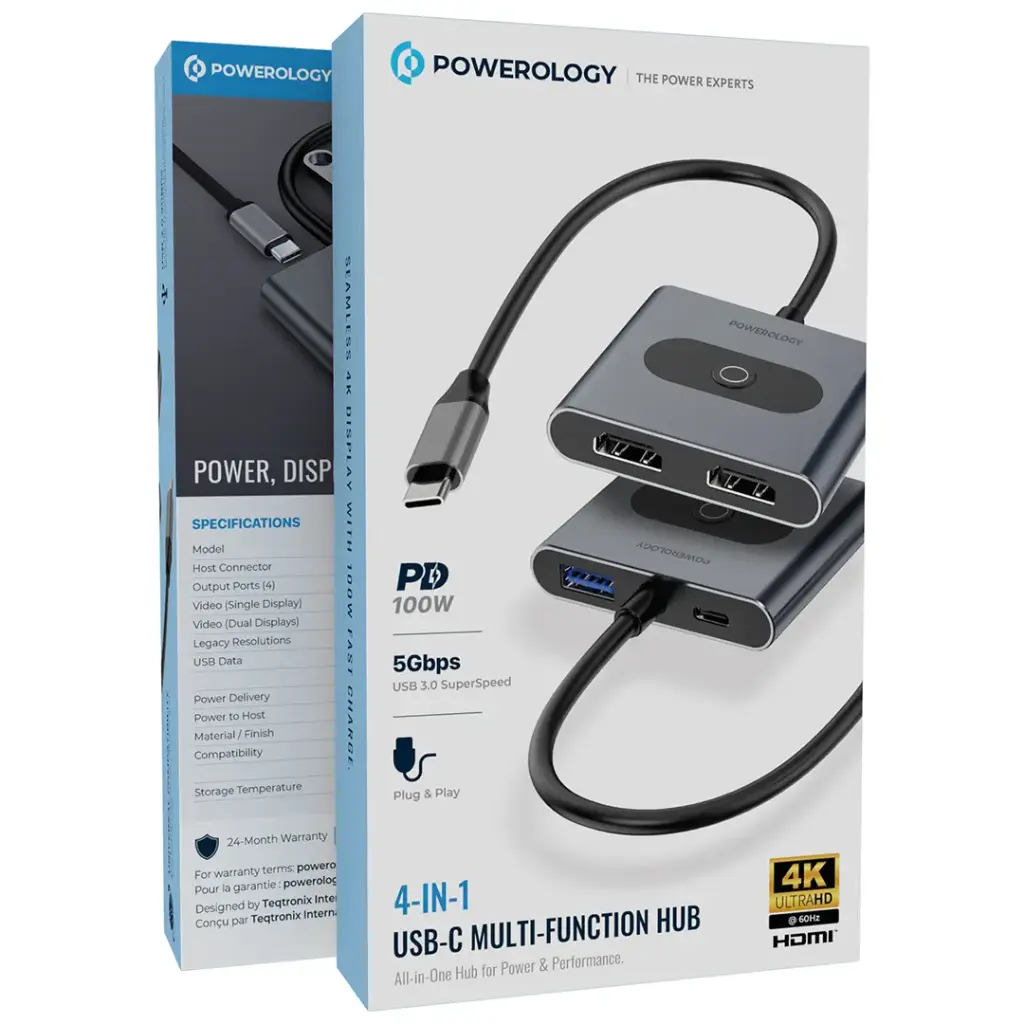 POWEROLOGY 4 IN 1 USB C MULTI FUNCTION HUB PWFX2508AGY - Image 2