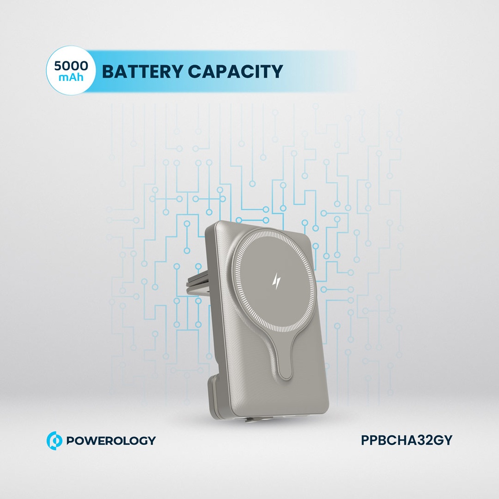 POWEROLOGY 5000MAH POWER BANK MAGSAFE CHARING AIR-VENT MOUNT 20PD TITANIUM PPBCHA32TI - Image 6