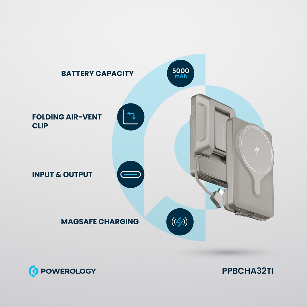 POWEROLOGY 5000MAH POWER BANK MAGSAFE CHARING AIR-VENT MOUNT 20PD TITANIUM PPBCHA32TI - Image 12
