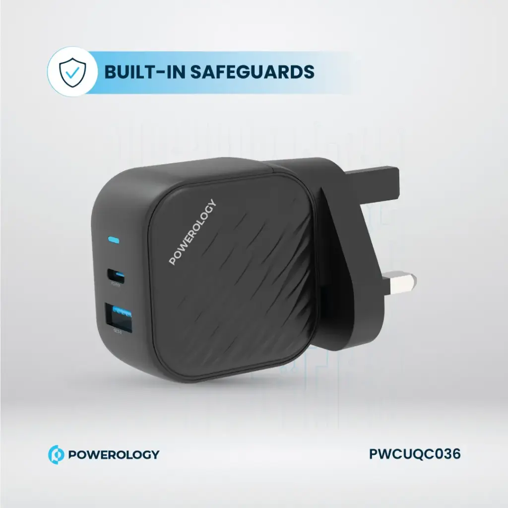 POWEROLOGY GAN DUAL PORT WALL CHARGER BLACK PWCUQC036 - Image 7