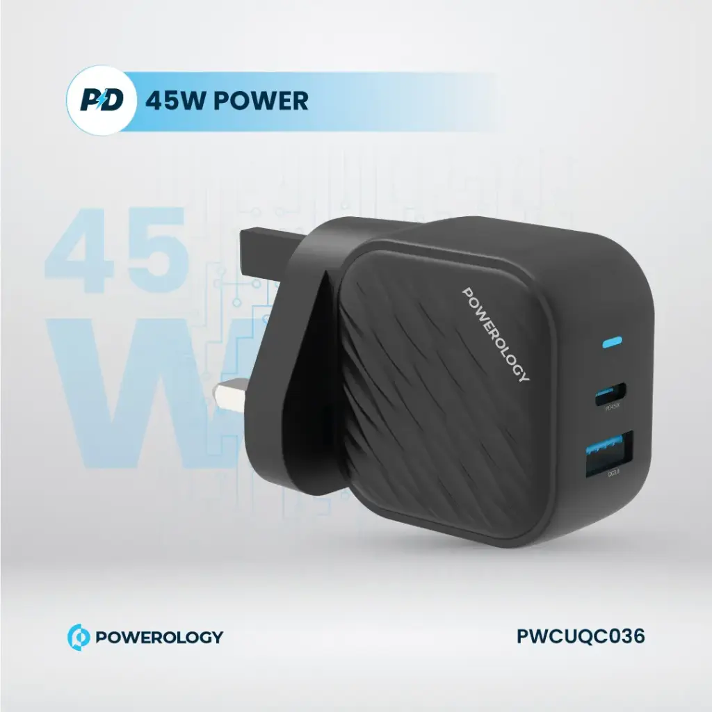 POWEROLOGY GAN DUAL PORT WALL CHARGER BLACK PWCUQC036 - Image 6