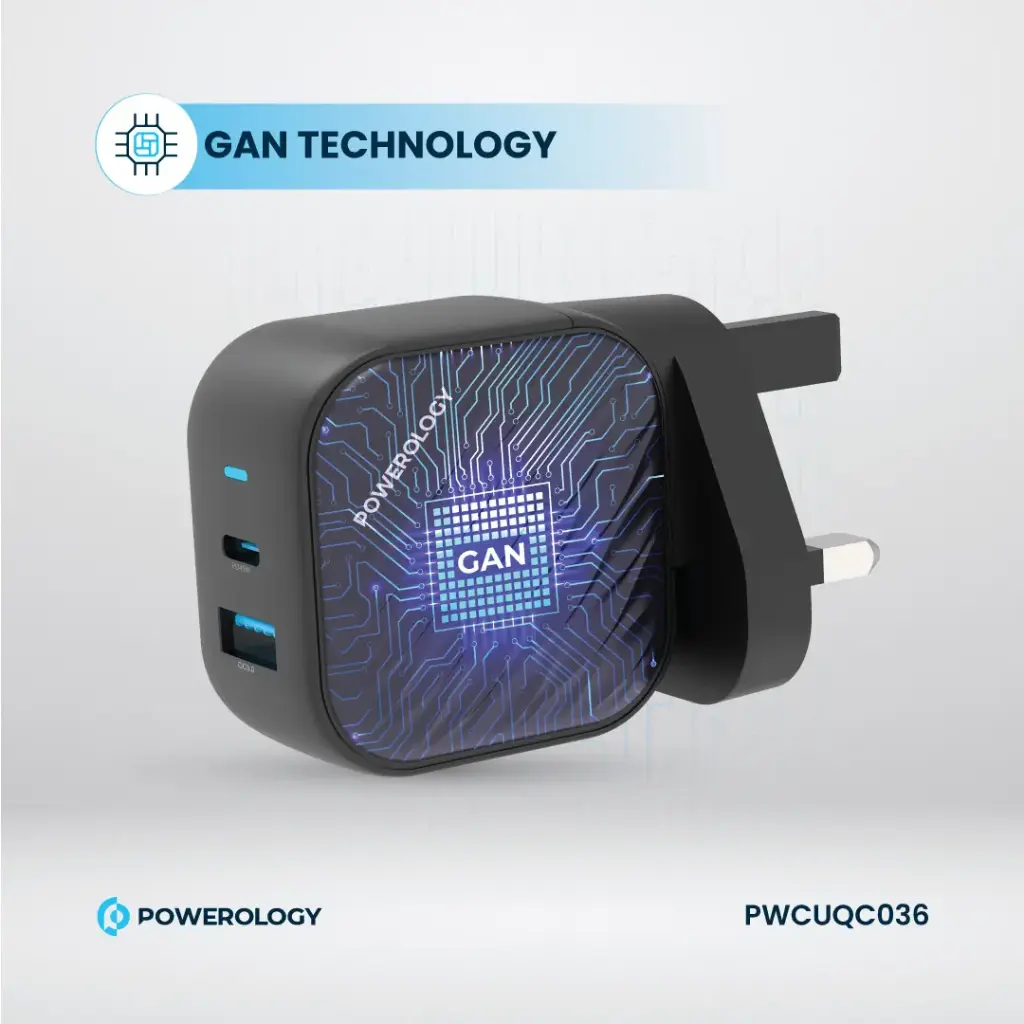 POWEROLOGY GAN DUAL PORT WALL CHARGER BLACK PWCUQC036 - Image 4