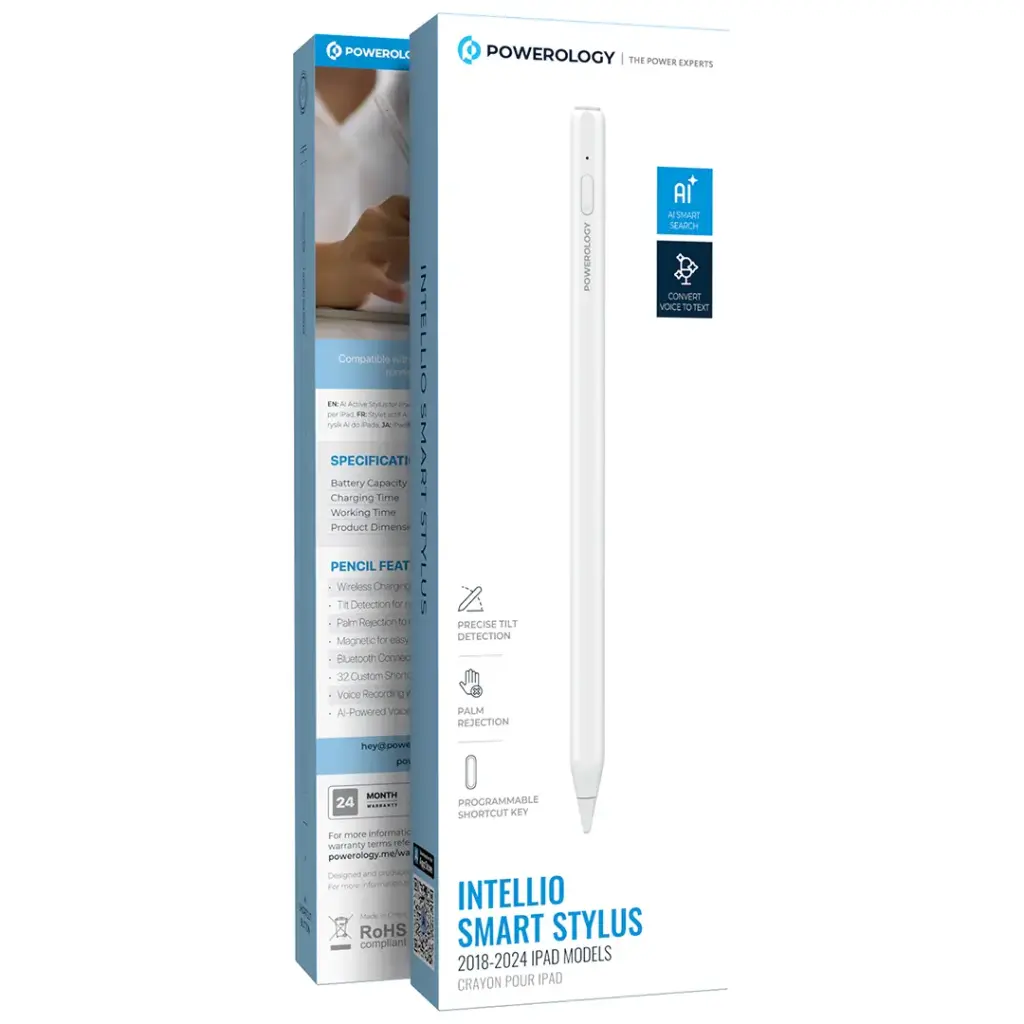 POWEROLOGY INTELLIO SMART STYLUS 2018-2024 IPAD MODELS-WHITE-PAIBSTPNWH - Image 2