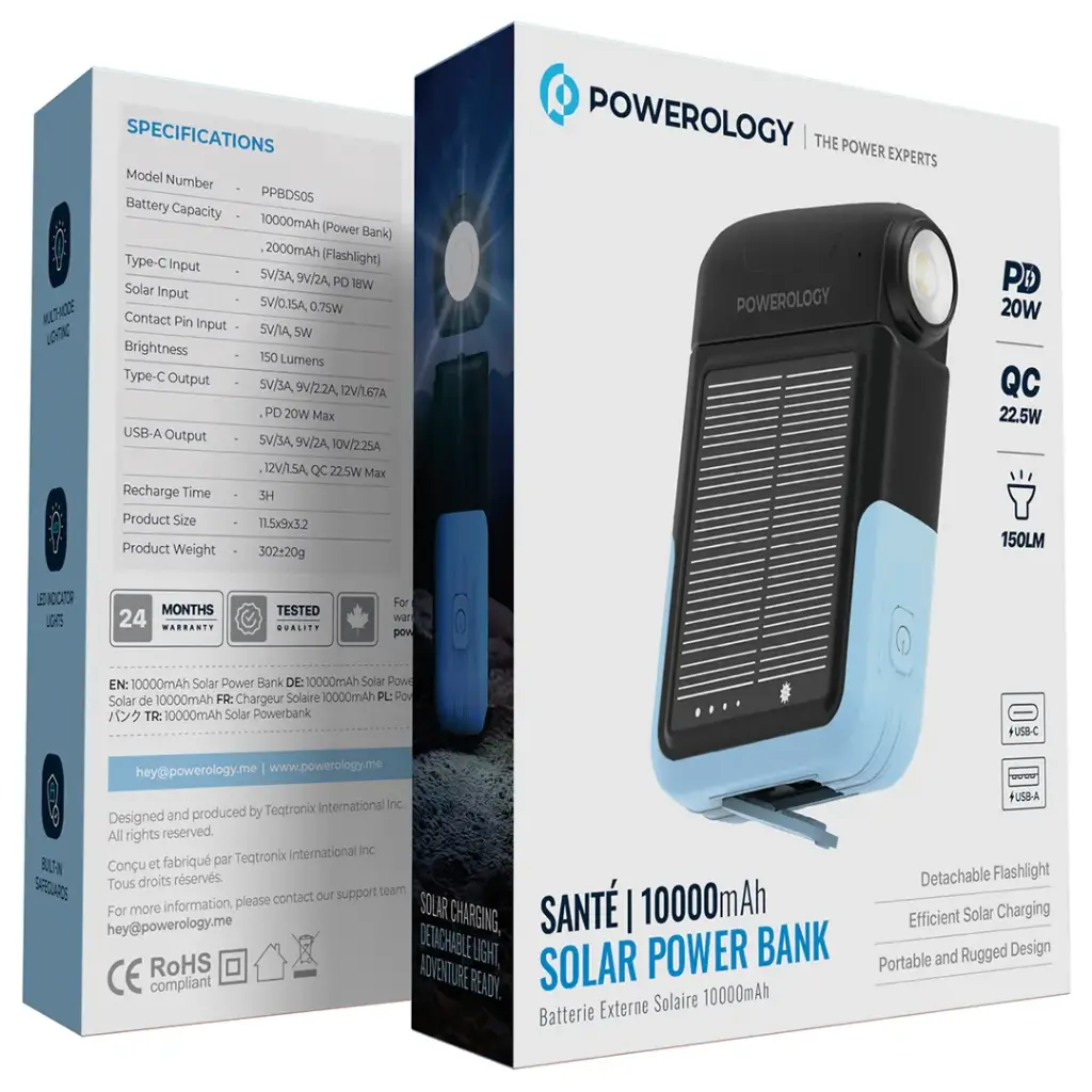 POWEROLOGY SANTE 10000MAH SOLAR POWERBANK BLACK PPBDS05BK - Image 6
