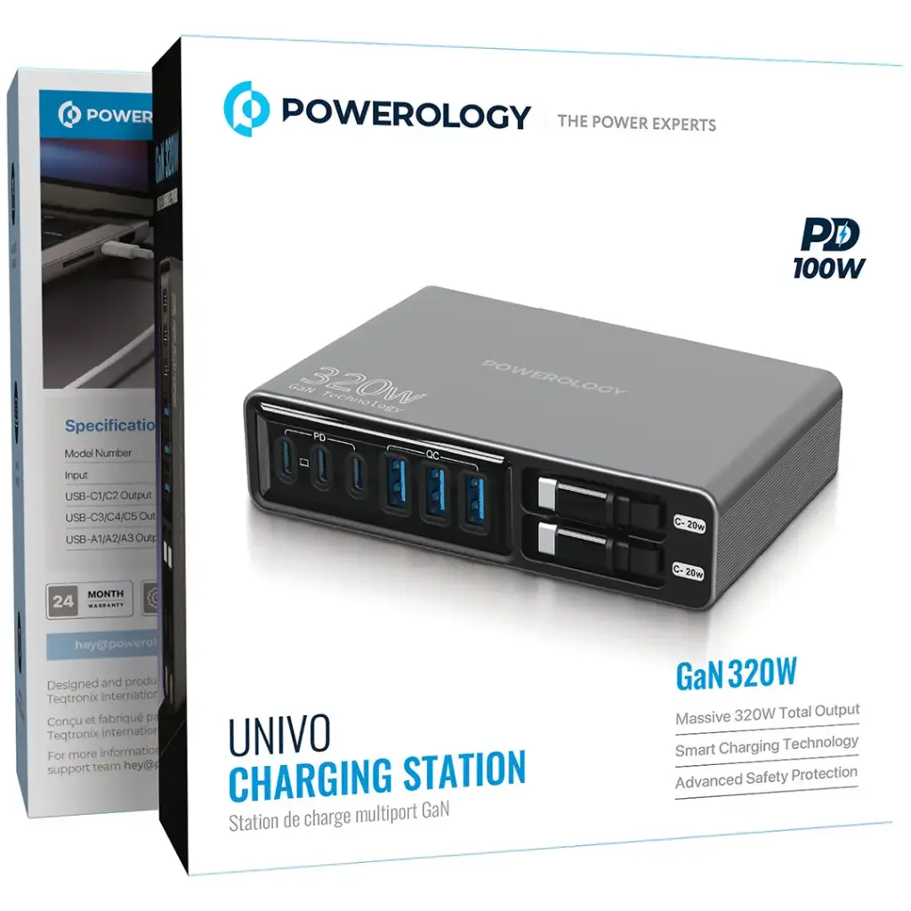 POWEROLOGY UNIVO GAN320W CHARGING STATION PD100W BLACK-PWCUQ049BK - Image 3