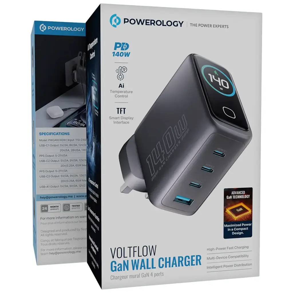 POWEROLOGY VOLTFLOW GAN WALL CHARGER PWGAN140WBK - Image 4