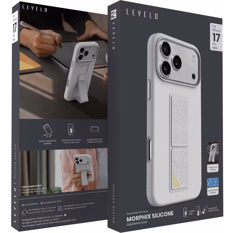 LEVELO IPHONE 17 PRO MORPHIX SILICONE CASE WOTH LEATHER GRIP SILVER LVLMRPS17PSL - Image 3