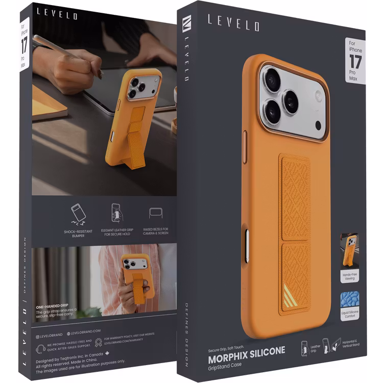 LEVELO IPHONE 17 PRO MORPHIX SILICONE CASE WOTH LEATHER GRIP ORANGE LVLMRPS17PORG - Image 10