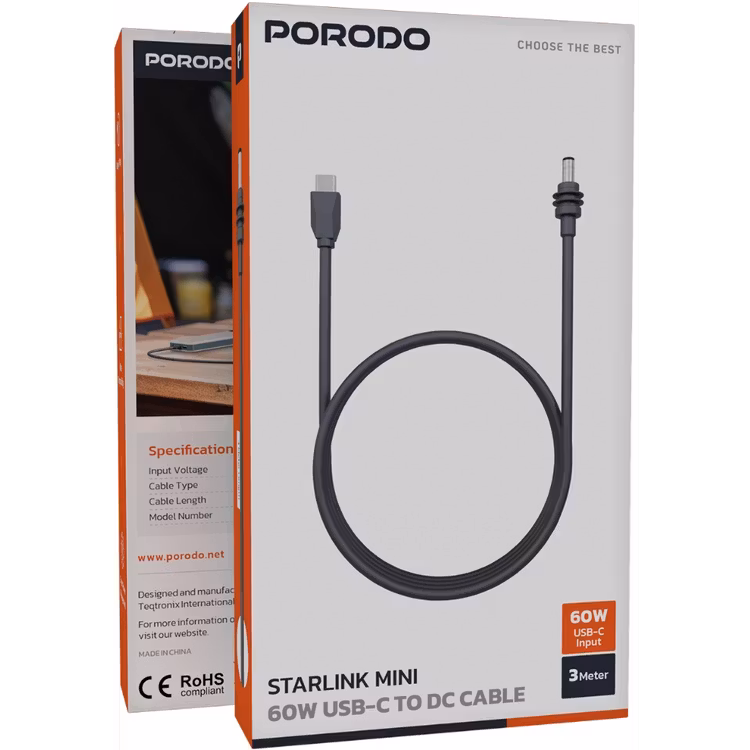 PORODO STARLINK MINI 60W USB C TO DC CABLE 60W 3M GREY PDCCTR96CGY - Image 3