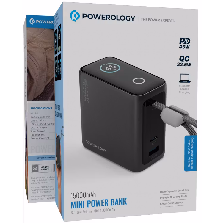 POWEROLOGY 15000MAH MINI POWERBANK GRAY PPBCHA60GY - Image 6