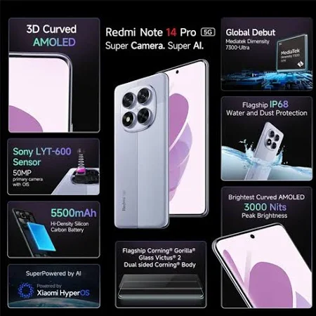 MI REDMI NOTE 14 PRO 5G 12GB RAM 512GB ROM LAVENDER PURPLE - Image 8