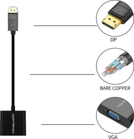 MINDPURE VGA MALE TO HDMI FEMALE CONVERTER WITH AUDIO POWER 1080P (ABS) BLACK LX10366 - Image 2