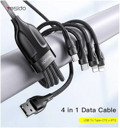 YESIDO 4 IN 1 CABLE 2M BLACK CA200 - Image 5
