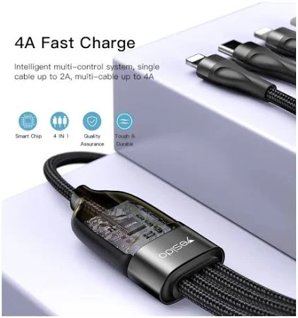 YESIDO 4 IN 1 CABLE 2M BLACK CA200 - Image 4