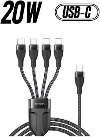 YESIDO 4 IN 1 CABLE 2M BLACK CA200 - Image 2