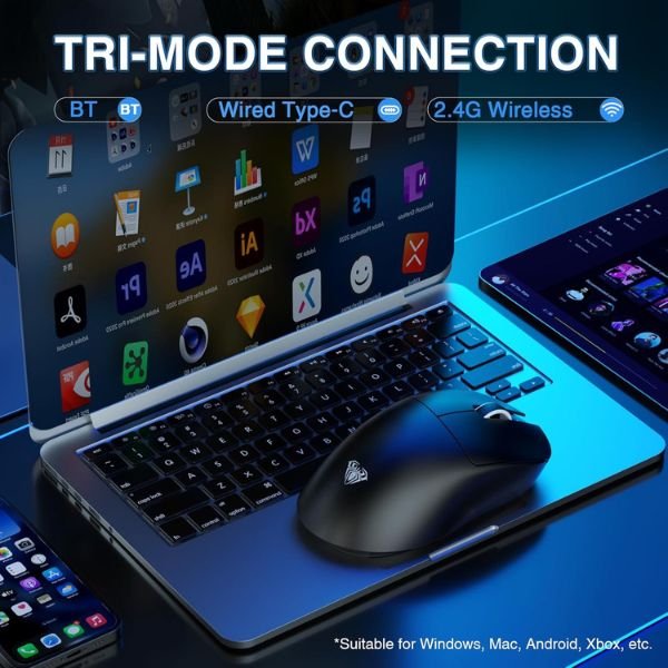 AULA ERGONOMIC TRI MODE WIRELESS GAMING MOUSE 26000 DPI WITH PAW3395 SENSOR SC900 PRO BLACK - Image 3