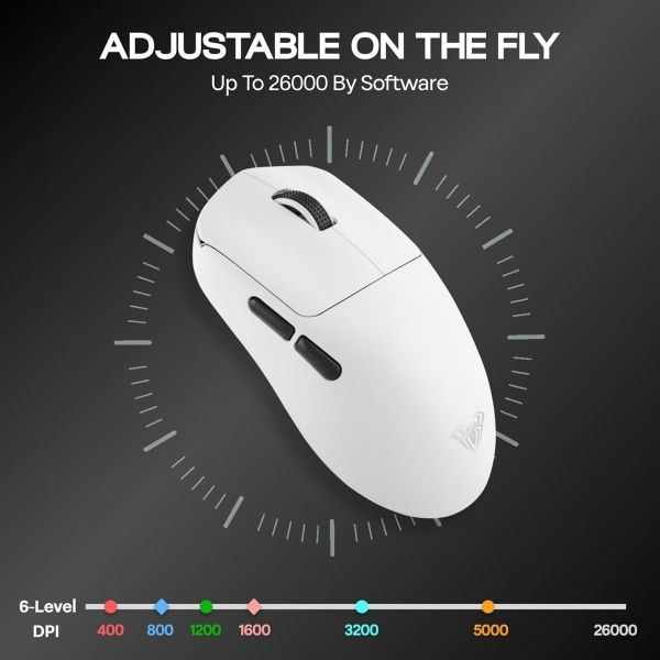 AULA ERGONOMIC TRI MODE WIRELESS GAMING MOUSE 26000 DPI WITH PAW3395 SENSOR SC900 PRO WHITE - Image 4