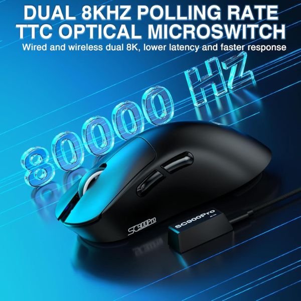 AULA ERGONOMIC TRI MODE WIRELESS GAMING MOUSE 26000 DPI WITH PAW3395 SENSOR SC900 PRO BLACK - Image 5